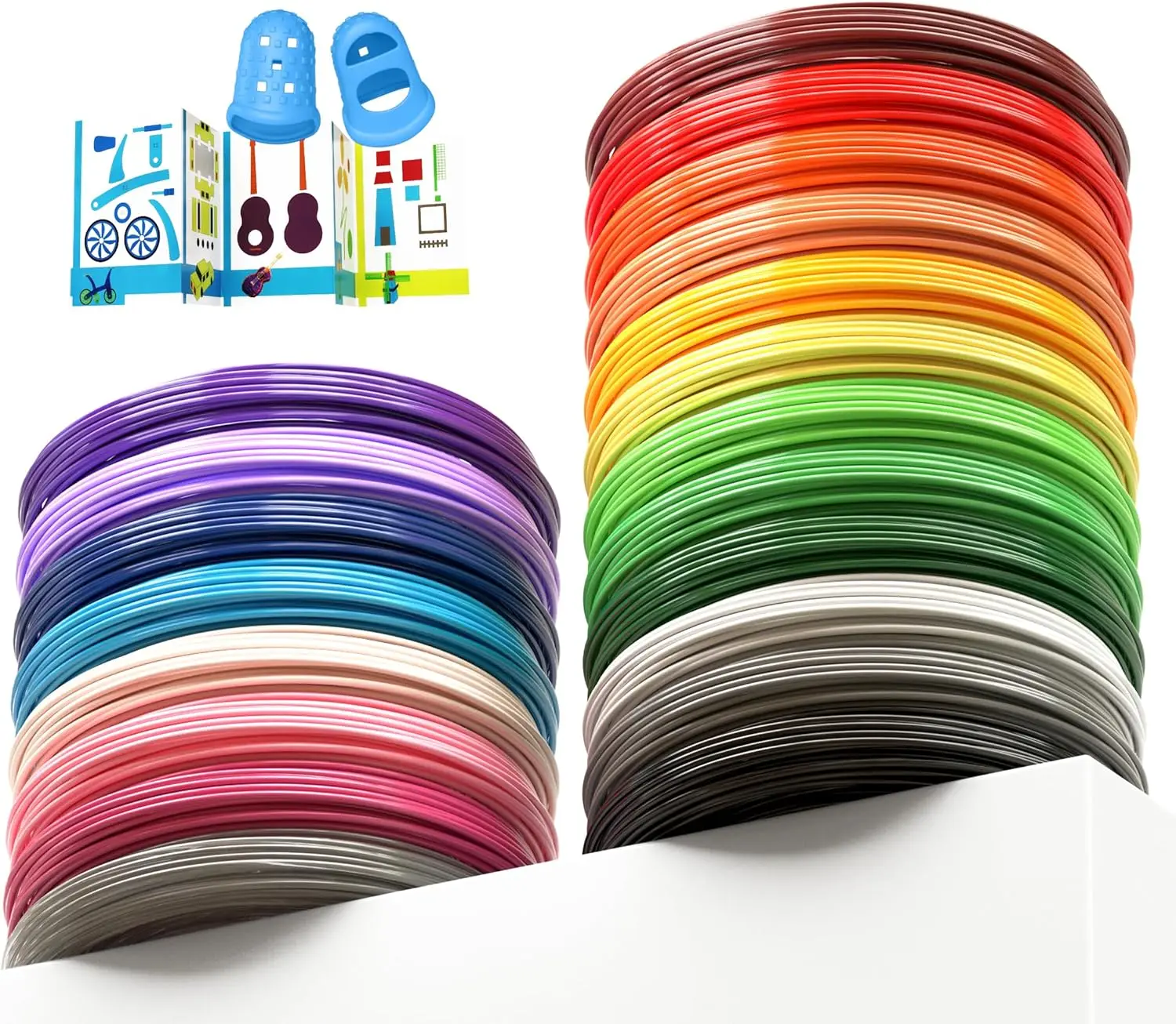 1.75mm 3D Pen Filament Refills, 20 Colors, 260ft, 13ft Each, PLA, with 2 Finger Caps & Stencil
1.75mm 3D Pen Filament Refills, 20 Colors, 260ft, 13ft Each, PLA, with 2 Finger Caps & Stencil