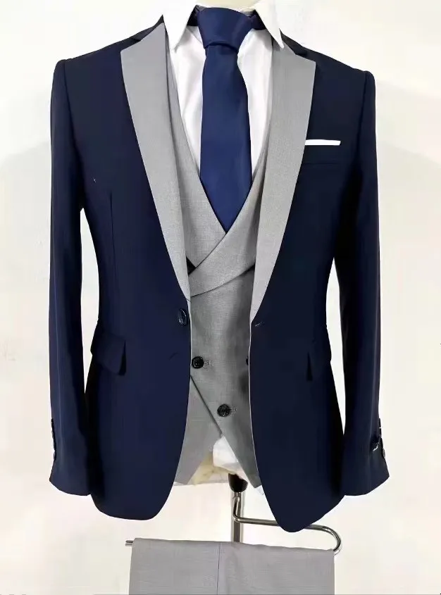 Custom fashion Navy blue wedding suits men's formal bridegroom Prom suit Men Party casual 3-piece Blazer Jackets+vest+pants grey
Custom fashion Navy blue wedding suits men's formal bridegroom Prom suit Men Party casual 3-piece Blazer Jackets+vest+pants grey