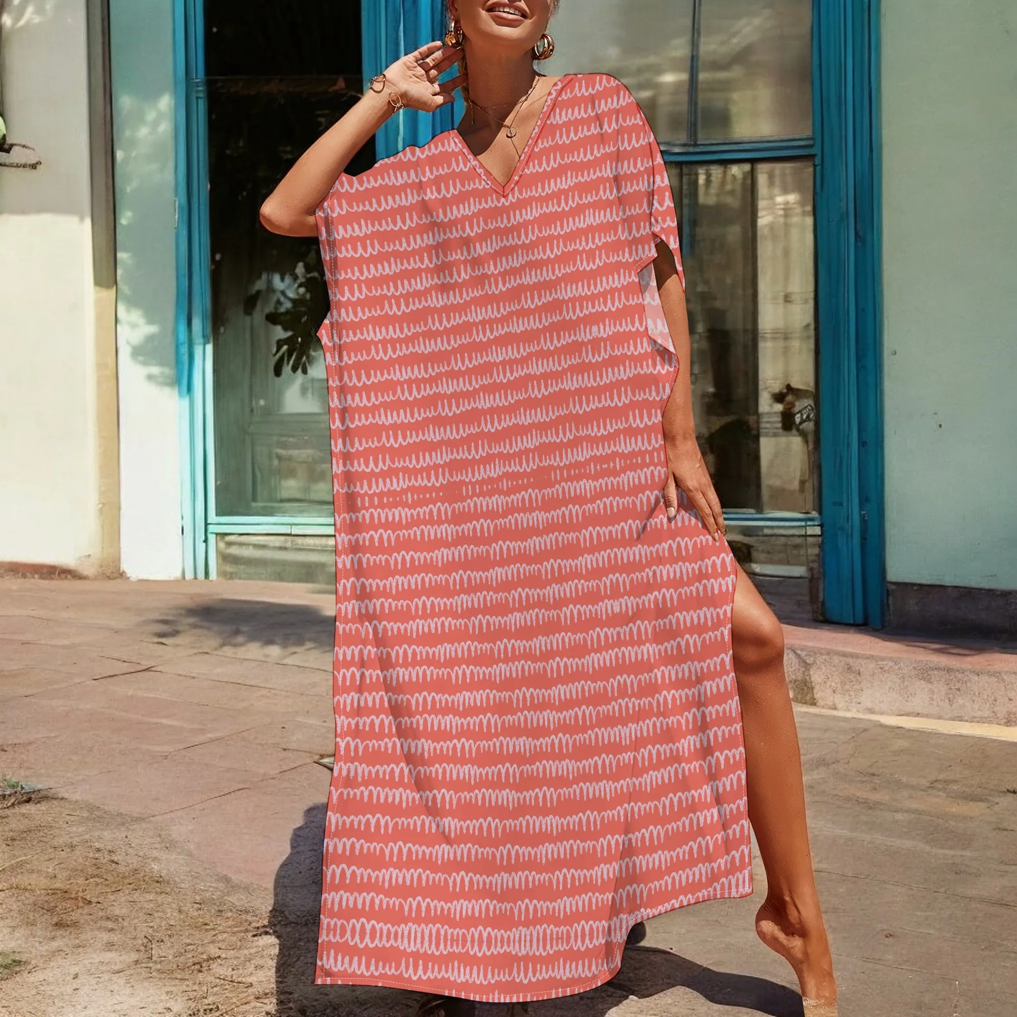 Vintage Bold Boho Textured Pattern Maxi Dress Short Sleeve V Neck Casual Loose Long Beach Split Dresses
Vintage Bold Boho Textured Pattern Maxi Dress Short Sleeve V Neck Casual Loose Long Beach Split Dresses