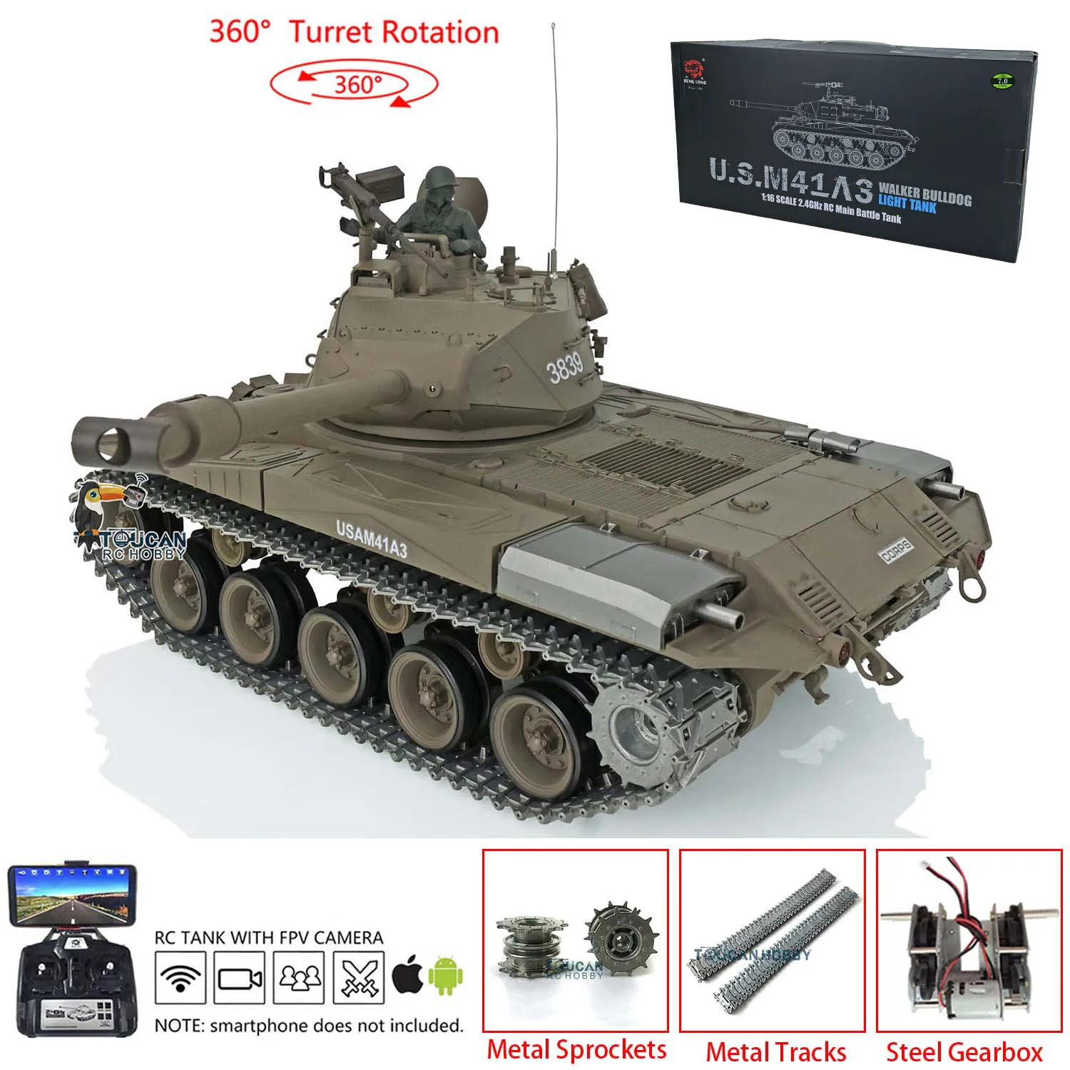 Henglong Toucanhobby DIY 1/16 Scale 7.0 Upgraded Walker Bulldog RC Tank PV 3839 W/ 360�� Turret Military Car Toys Gift
Henglong Toucanhobby DIY 1/16 Scale 7.0 Upgraded Walker Bulldog RC Tank PV 3839 W/ 360�� Turret Military Car Toys Gift
