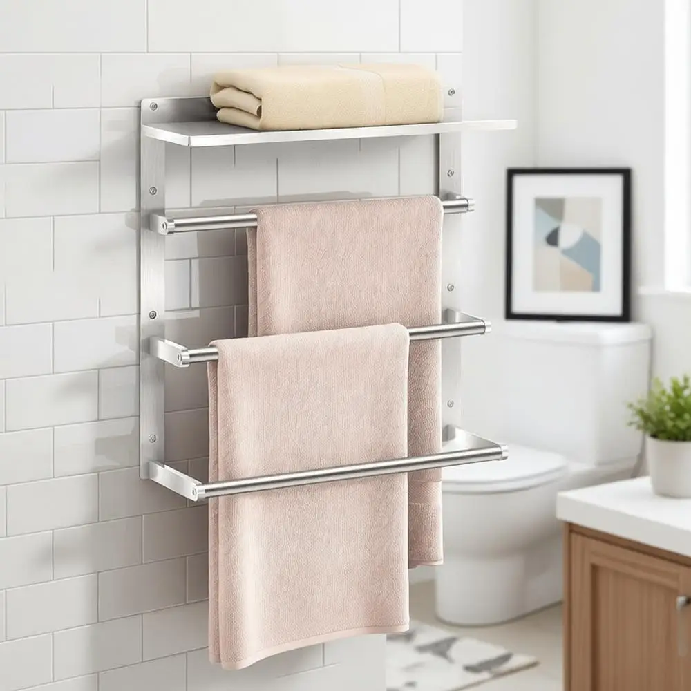 4-уровневая настенная полка для ванной из нержавеющей стали с держателем для полотенец, в стиле матовый никель
4-уровневая настенная полка для ванной из нержавеющей стали с держателем для полотенец, в стиле матовый никель