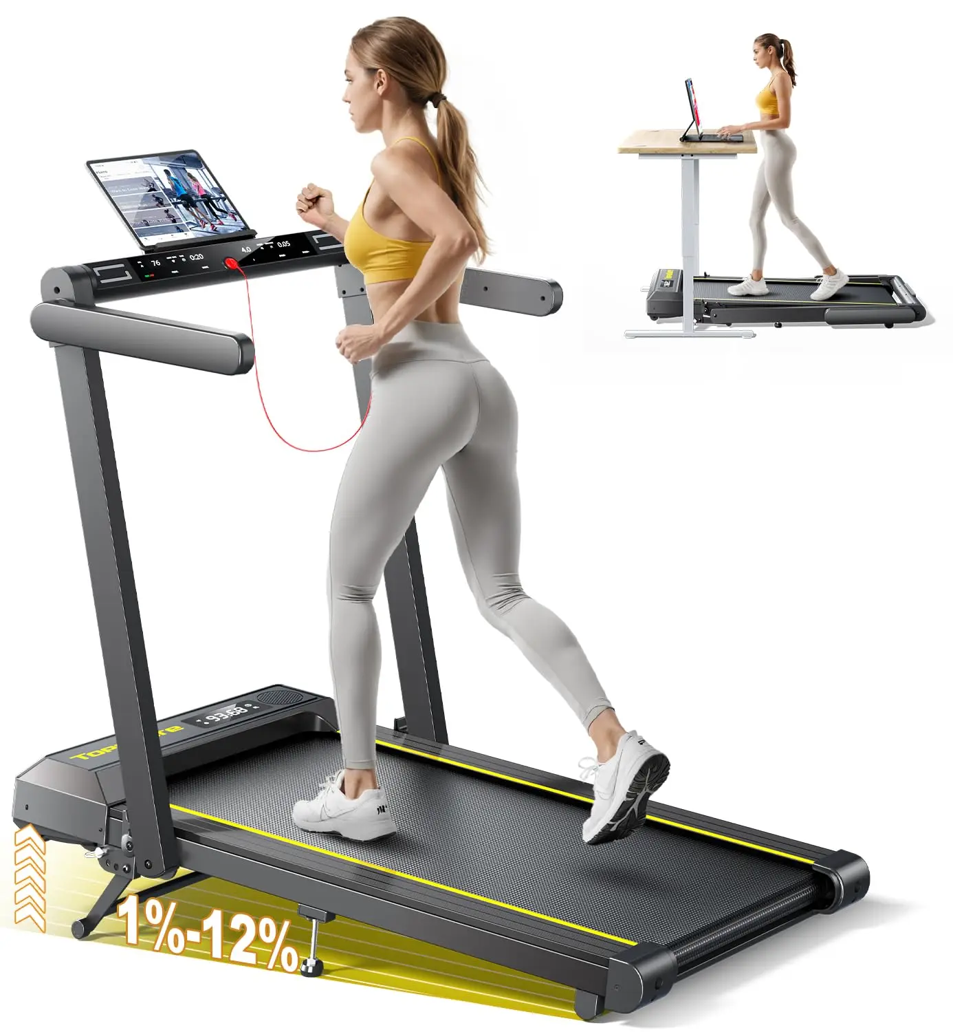 12% Incline Foldable Walking Pad Treadmill with Handlebar App Bluetooth 0.6-10MPH Home Office Use, Custom
12% Incline Foldable Walking Pad Treadmill with Handlebar App Bluetooth 0.6-10MPH Home Office Use, Custom