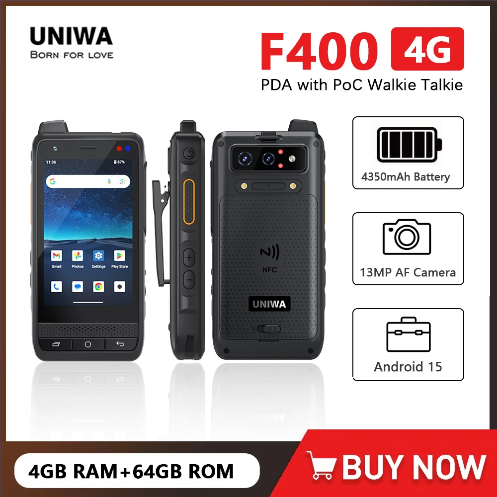 UNIWA F400 Прочный КПК с PoC Walkie Talkie Смартфон Zello IP65 Android 15 4350 мАч 4,0 дюйма 4G Global Range Walkie Talkie NFC
UNIWA F400 Прочный КПК с PoC Walkie Talkie Смартфон Zello IP65 Android 15 4350 мАч 4,0 дюйма 4G Global Range Walkie Talkie NFC