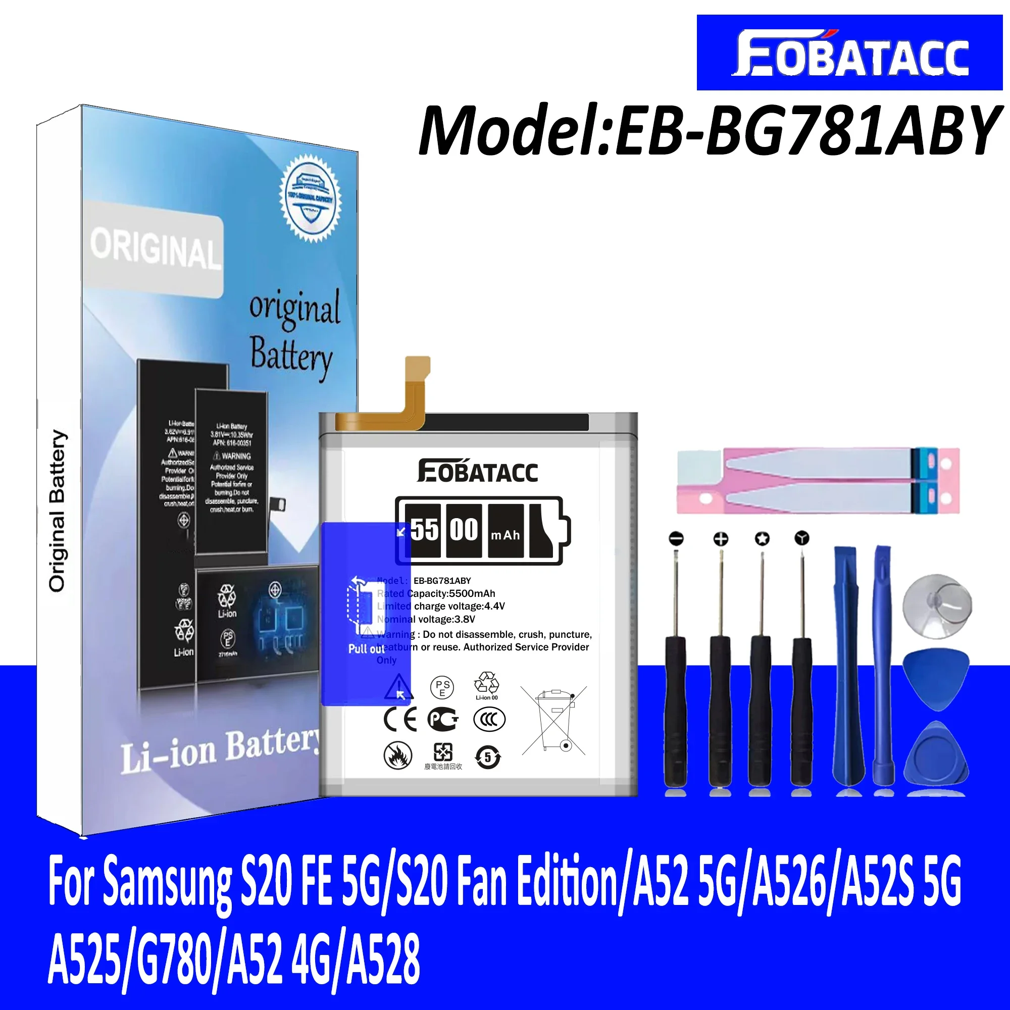 EOATABACC Brand New EB-BG781ABY 5500mAh Replacement Battery For Samsung Galaxy S20 FE 5G SM-G781 A52 SM-A526/DS Batteries Tools
EOATABACC Brand New EB-BG781ABY 5500mAh Replacement Battery For Samsung Galaxy S20 FE 5G SM-G781 A52 SM-A526/DS Batteries Tools