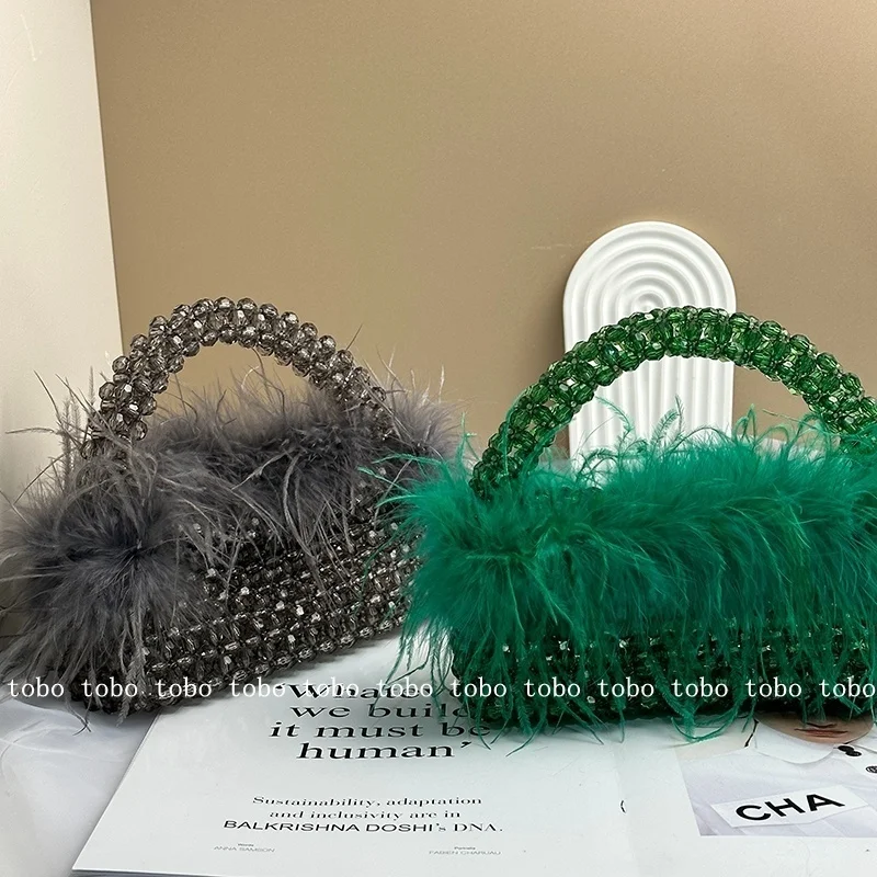 Customized Pearl Bead Bag with Ostrich Feather Fur Designer Brand Box Ladies Hand Bags Handmade Women Party Purses
Customized Pearl Bead Bag with Ostrich Feather Fur Designer Brand Box Ladies Hand Bags Handmade Women Party Purses