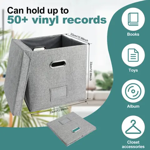 13 Inch Foldable Organizer Large Capacity Vinyl Record Storage Box with Lid Cotton Linen Home Closet Multi-functional Organizer