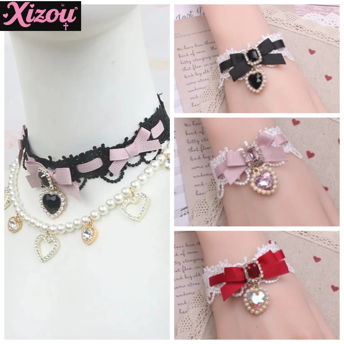 Japanese Handmade Sweet Cool Girl Women's Necklace Mine Series Pearl Bow Love Pendant Necklace Stickers Chyer Choker Female
Japanese Handmade Sweet Cool Girl Women's Necklace Mine Series Pearl Bow Love Pendant Necklace Stickers Chyer Choker Female