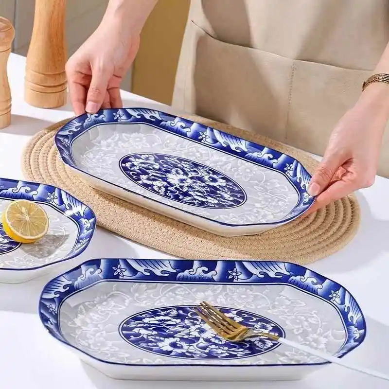 Large 30cm Ceramic Blue And White Porcelain Fish Plate Rectangular Steamed And Roasted Fish Plate Chinese Style Dining Utensils
Large 30cm Ceramic Blue And White Porcelain Fish Plate Rectangular Steamed And Roasted Fish Plate Chinese Style Dining Utensils