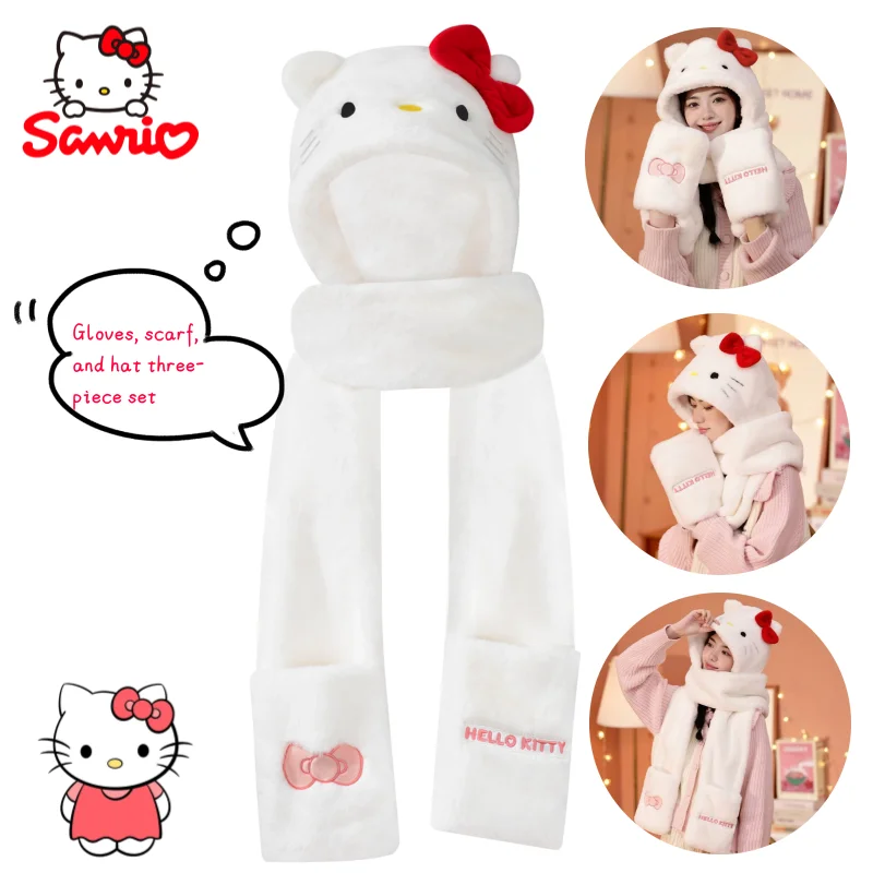 Милая теплая шапка с флисовой подкладкой Hello Kitty, шарф и перчатки, креативный кавайный утолщенный теплый студенческий подарочный набор из трех предметов для девочек 
Милая теплая шапка с флисовой подкладкой Hello Kitty, шарф и перчатки, креативный кавайный утолщенный теплый студенческий подарочный набор из трех предметов для девочек