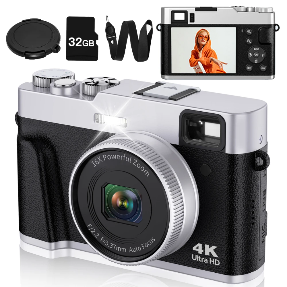 ZOSTUIC 4K Digital Camera, Autofocus 48MP Vlogging Camera, 16X Digital Zoom Video Camera Anti-Shake with 32GB Card - Black
ZOSTUIC 4K Digital Camera, Autofocus 48MP Vlogging Camera, 16X Digital Zoom Video Camera Anti-Shake with 32GB Card - Black