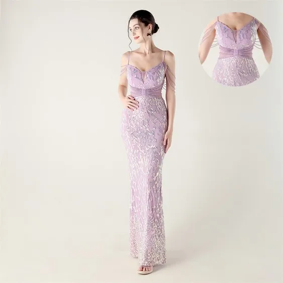 Summer Spaghetti Strap Sequin Dress Beaded V Neck Long Elegant Dresses Mermaid Floor Length Gown Lilac Mint Green Evening Dress
Summer Spaghetti Strap Sequin Dress Beaded V Neck Long Elegant Dresses Mermaid Floor Length Gown Lilac Mint Green Evening Dress
