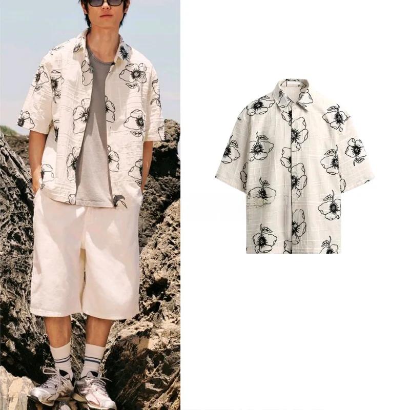 Loose Fit Floral Embroidery Short Sleeve Shirt Summer New Men's Casual Style Polyester Fiber Skin-friendly Breathable Shirt
Loose Fit Floral Embroidery Short Sleeve Shirt Summer New Men's Casual Style Polyester Fiber Skin-friendly Breathable Shirt