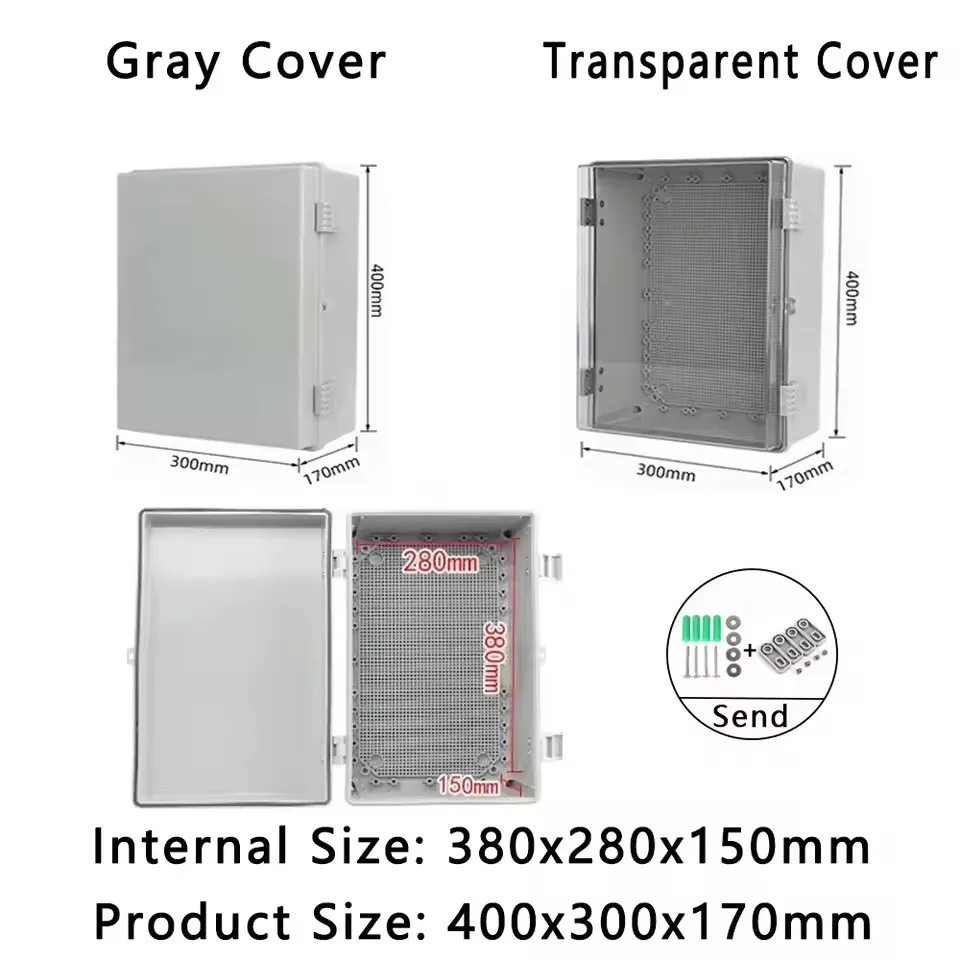 400x300x170mm IP66 Waterproof Gray/Transparent Cover Enclosure Junction Box ABS Plastic Outdoor Electronic Instrument Hinge Box
400x300x170mm IP66 Waterproof Gray/Transparent Cover Enclosure Junction Box ABS Plastic Outdoor Electronic Instrument Hinge Box