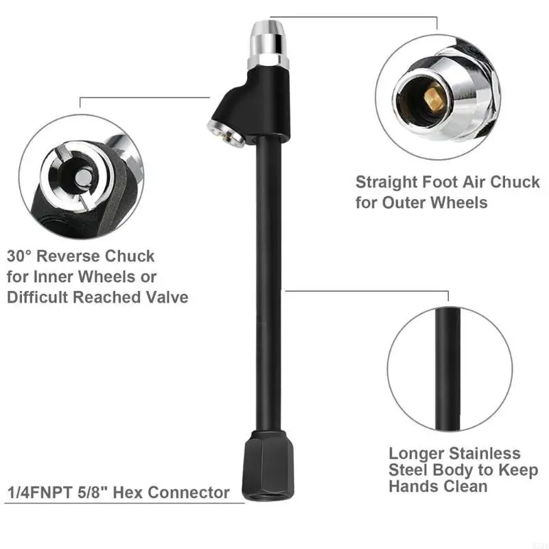 M76E Air Chuck 1/4" FNPT Extended Reach Double Head Air Chuck with Quick Plugs
M76E Air Chuck 1/4" FNPT Extended Reach Double Head Air Chuck with Quick Plugs