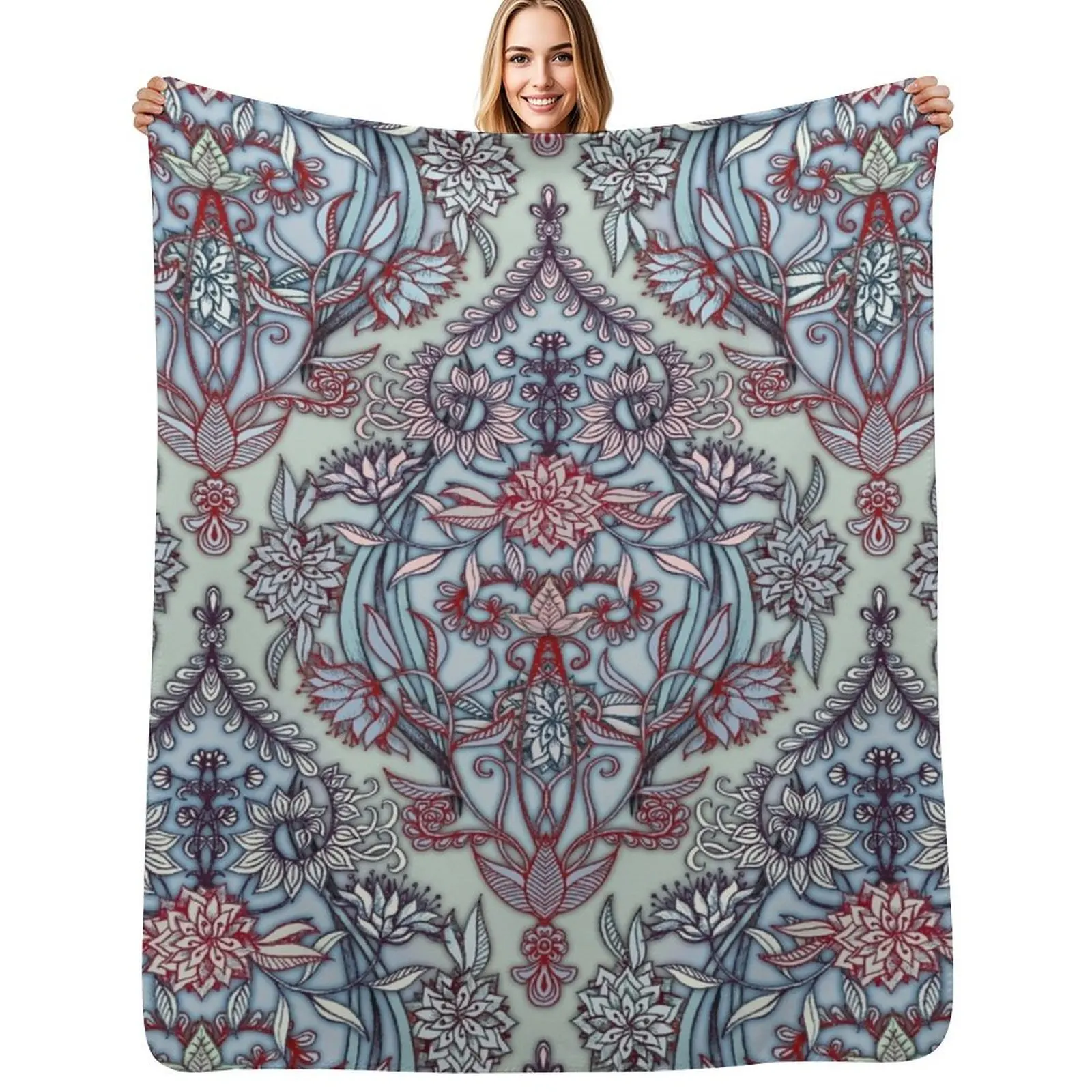 Botanical Moroccan Doodle Pattern in Navy Blue, Red & Grey Throw Blanket Camping Decoratives Designers Luxury Blankets
Botanical Moroccan Doodle Pattern in Navy Blue, Red & Grey Throw Blanket Camping Decoratives Designers Luxury Blankets