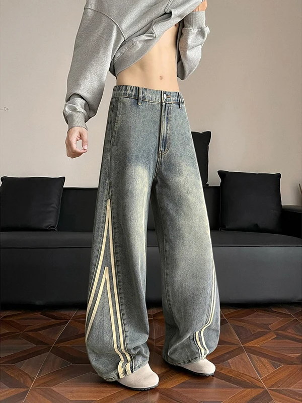 American Stripe Splicing Wide Leg Jeans Men Winter Casual Straight Loose Fit Jeans Youthful Popular Polyester Cotton Blend
American Stripe Splicing Wide Leg Jeans Men Winter Casual Straight Loose Fit Jeans Youthful Popular Polyester Cotton Blend