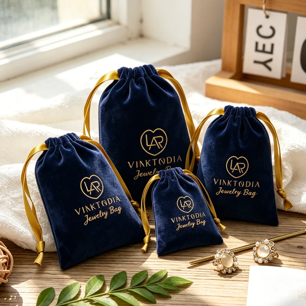 50Pcs Luxury Soft Navy Velvet Drawstring Jewelry Pouch Bag Perfume Cosmetic Earrings Packing Bags Custom Logo Velvet Gift Sack
50Pcs Luxury Soft Navy Velvet Drawstring Jewelry Pouch Bag Perfume Cosmetic Earrings Packing Bags Custom Logo Velvet Gift Sack