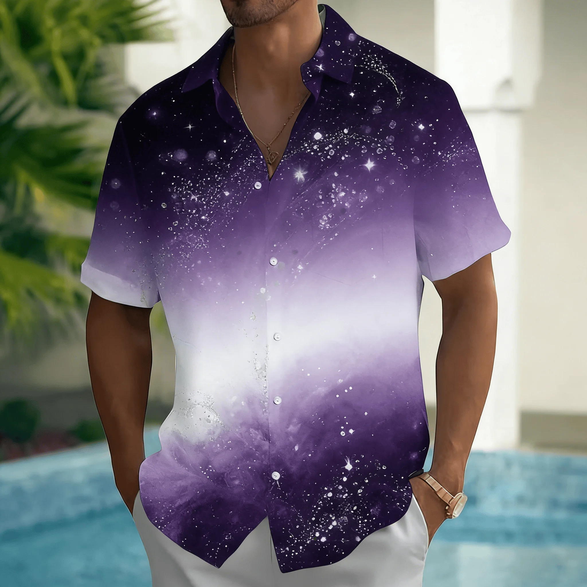 Men's Galaxy Ombre Print Short Sleeve Shirt, Starry Night Cosmic Design Button Down for Spring Summer Casual
Men's Galaxy Ombre Print Short Sleeve Shirt, Starry Night Cosmic Design Button Down for Spring Summer Casual