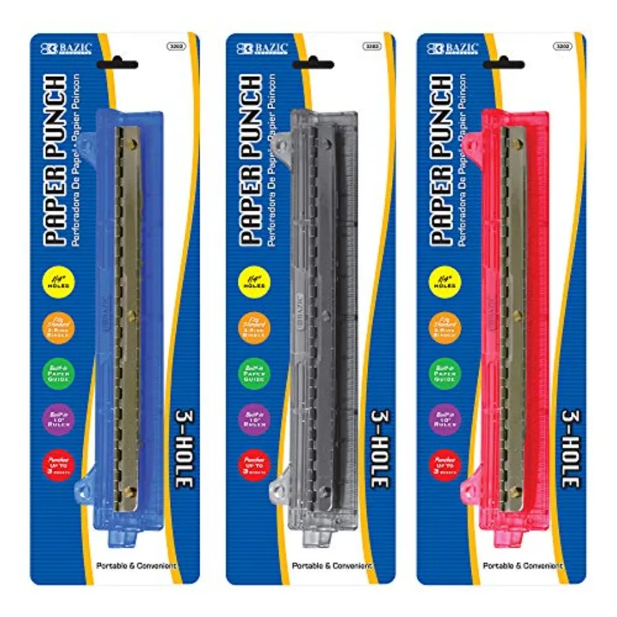 Paper Punch 3 Hole 1/4" w/ 10" Ruler Paper Guide Desktop Portable Paper Puncher 5 Sheets Ccity for Paper Binder Office 12-Pack
Paper Punch 3 Hole 1/4" w/ 10" Ruler Paper Guide Desktop Portable Paper Puncher 5 Sheets Ccity for Paper Binder Office 12-Pack
