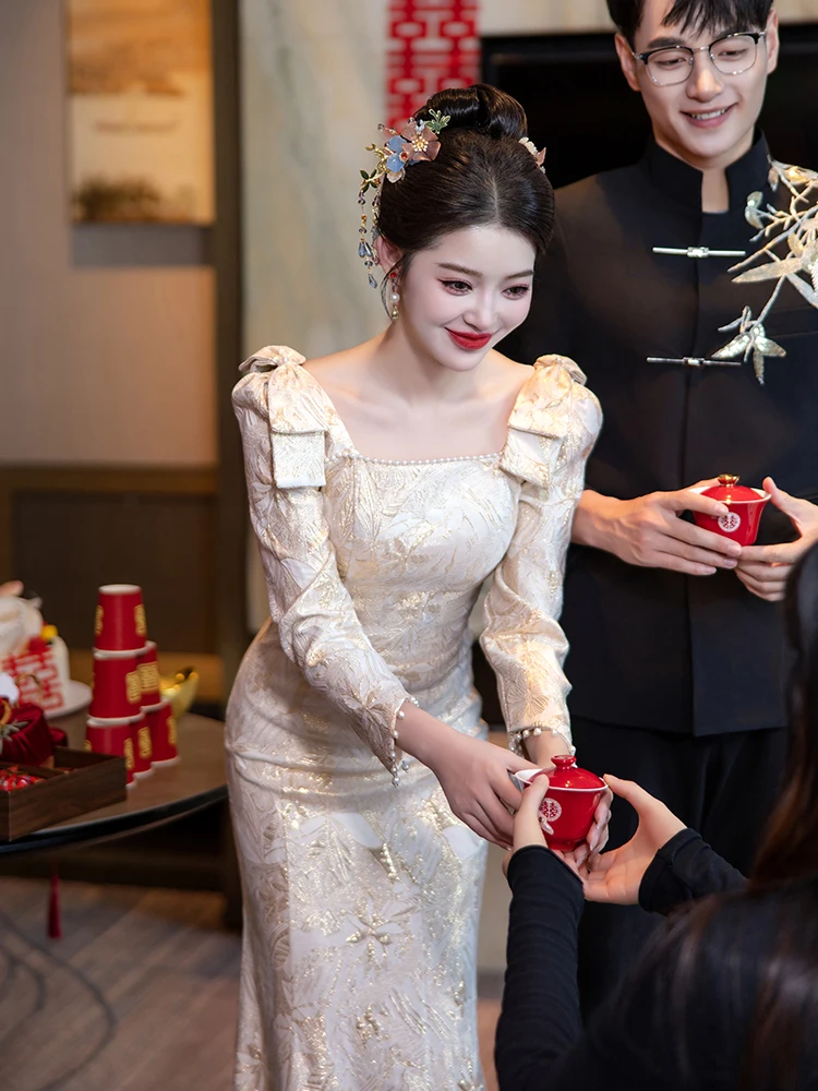 Champagne Colored Wedding Dr Long Sve Fi Tail Engagement Celebration Gown Luxury Sensation Korean Sle Pearl Embelli...
Champagne Colored Wedding Dr Long Sve Fi Tail Engagement Celebration Gown Luxury Sensation Korean Sle Pearl Embelli...