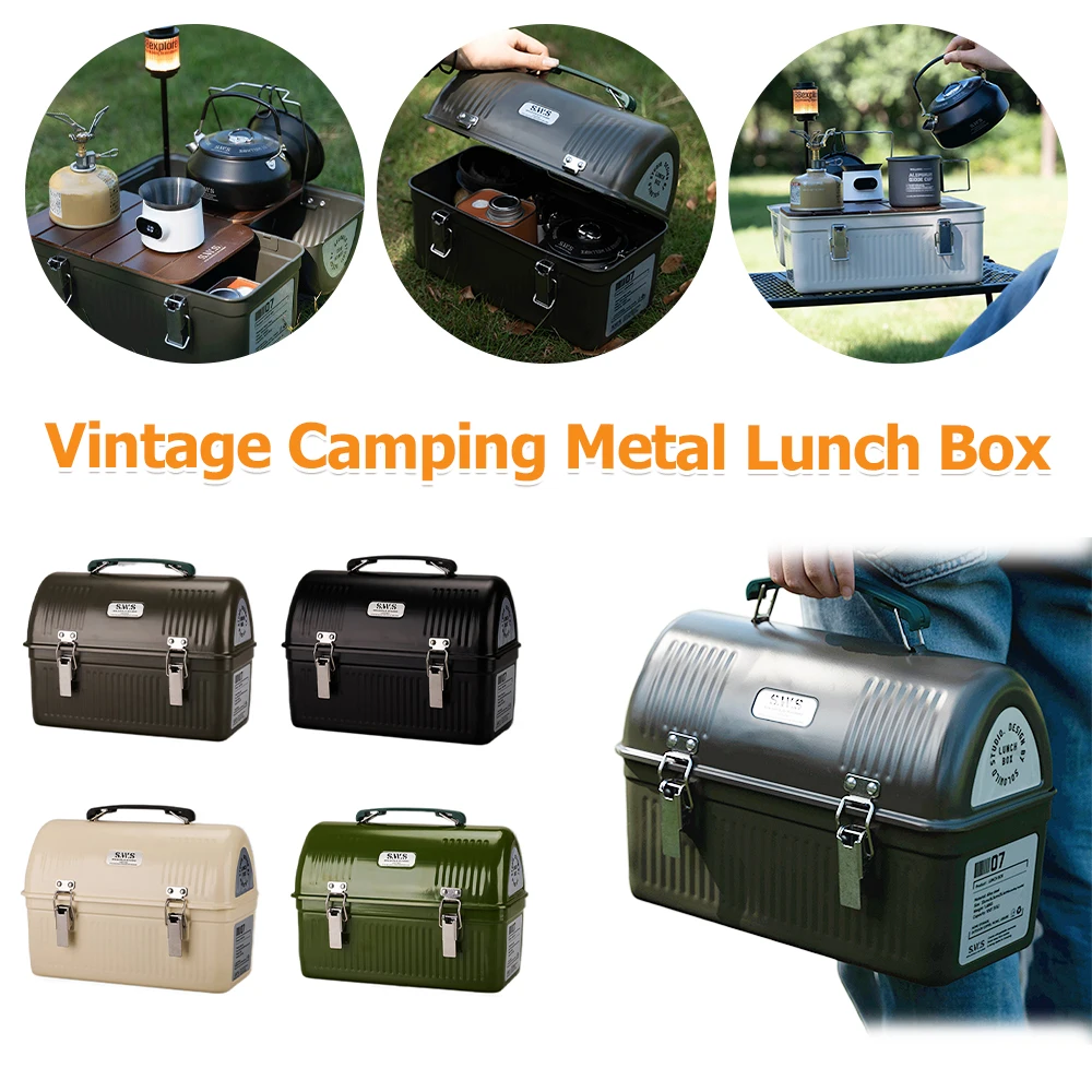 9.5L Vintage Camping Metal Lunch Box with Handle and Latch Picnic Fishing Coffee Tea Equipment Storage Case Stores Food Drinks
9.5L Vintage Camping Metal Lunch Box with Handle and Latch Picnic Fishing Coffee Tea Equipment Storage Case Stores Food Drinks