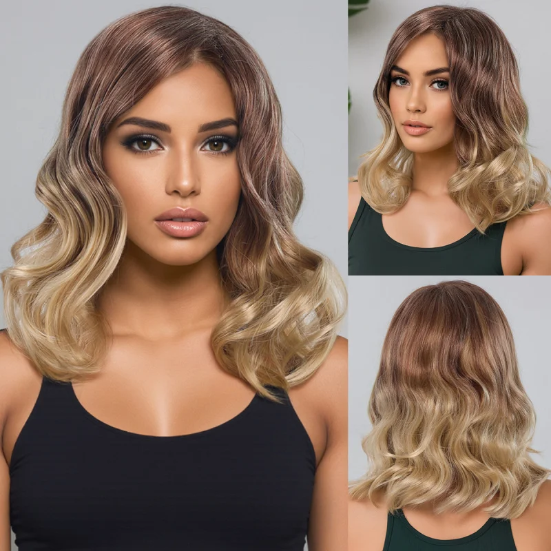 Fashionable European and American style wig with middle parting, highlights, gradient brown, medium-long curly hair, naturally v
Fashionable European and American style wig with middle parting, highlights, gradient brown, medium-long curly hair, naturally v