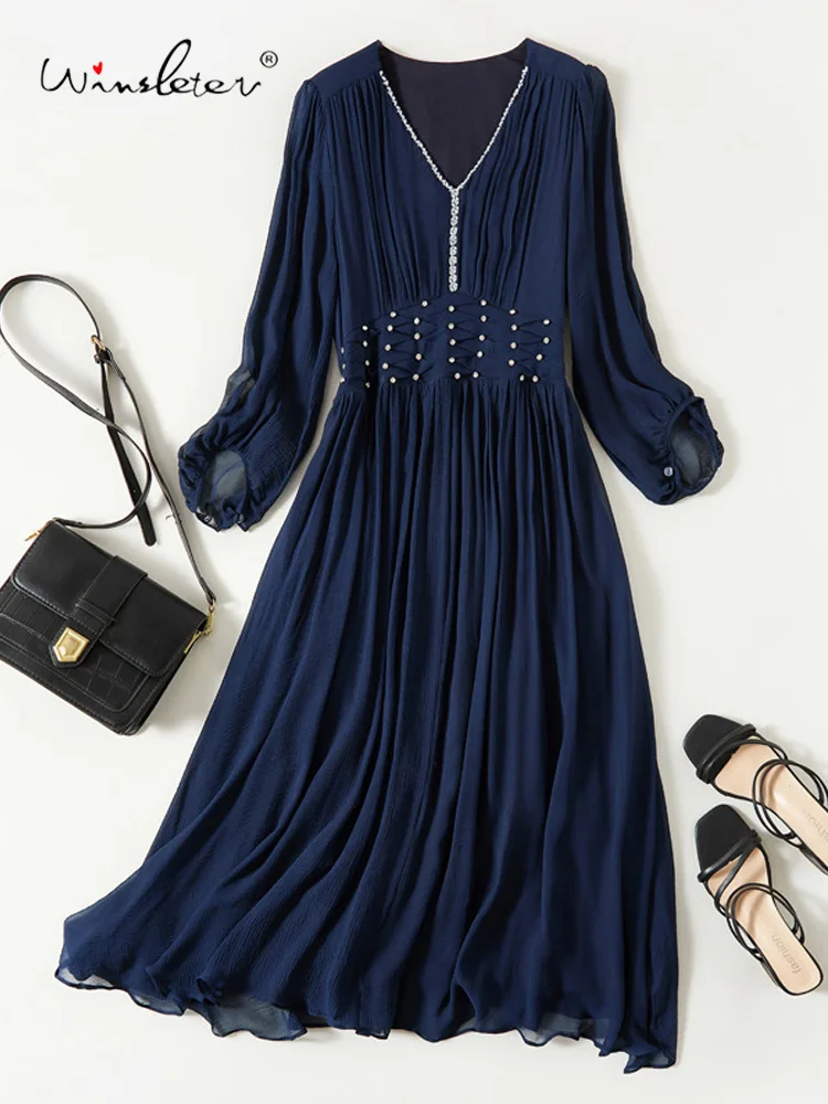 Winsleter- Women 100%Real Silk Elegant Dress, Long Sleeve V Neck Solid, French OL Party Dresses, 2025 Spring Summer New D4D722CC
Winsleter- Women 100%Real Silk Elegant Dress, Long Sleeve V Neck Solid, French OL Party Dresses, 2025 Spring Summer New D4D722CC