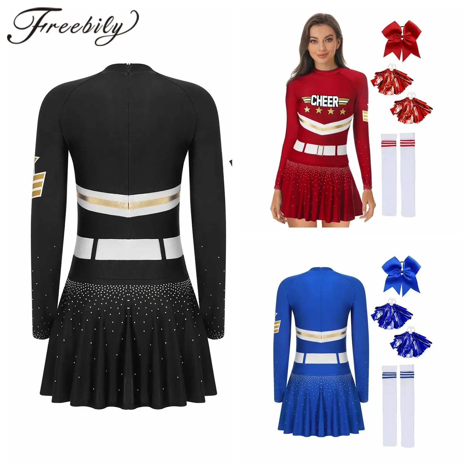 Women Cheering Team Costumes Schoolgirls Cheer Dance Dress Party Cheerleading Uniforms Cheerleader Outfits with Hand Flowers
Women Cheering Team Costumes Schoolgirls Cheer Dance Dress Party Cheerleading Uniforms Cheerleader Outfits with Hand Flowers