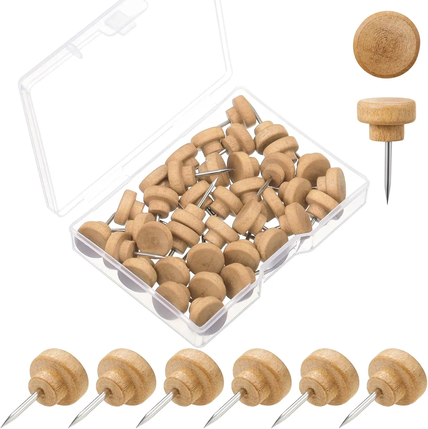 100 Wooden Push Pins with Storage Box for Cork Boards, Map, Photos, Calendar, Home Office Supplies
100 Wooden Push Pins with Storage Box for Cork Boards, Map, Photos, Calendar, Home Office Supplies