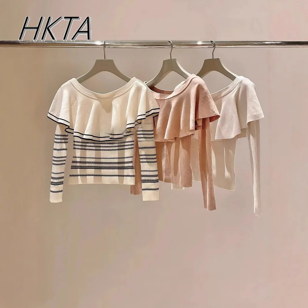 2025 Spring New Japanese Lotus Leaf Collar Off-shoulder Slim-fitting Striped Sweater Women Long-sleeved Knitted Sweater Top Lady
2025 Spring New Japanese Lotus Leaf Collar Off-shoulder Slim-fitting Striped Sweater Women Long-sleeved Knitted Sweater Top Lady