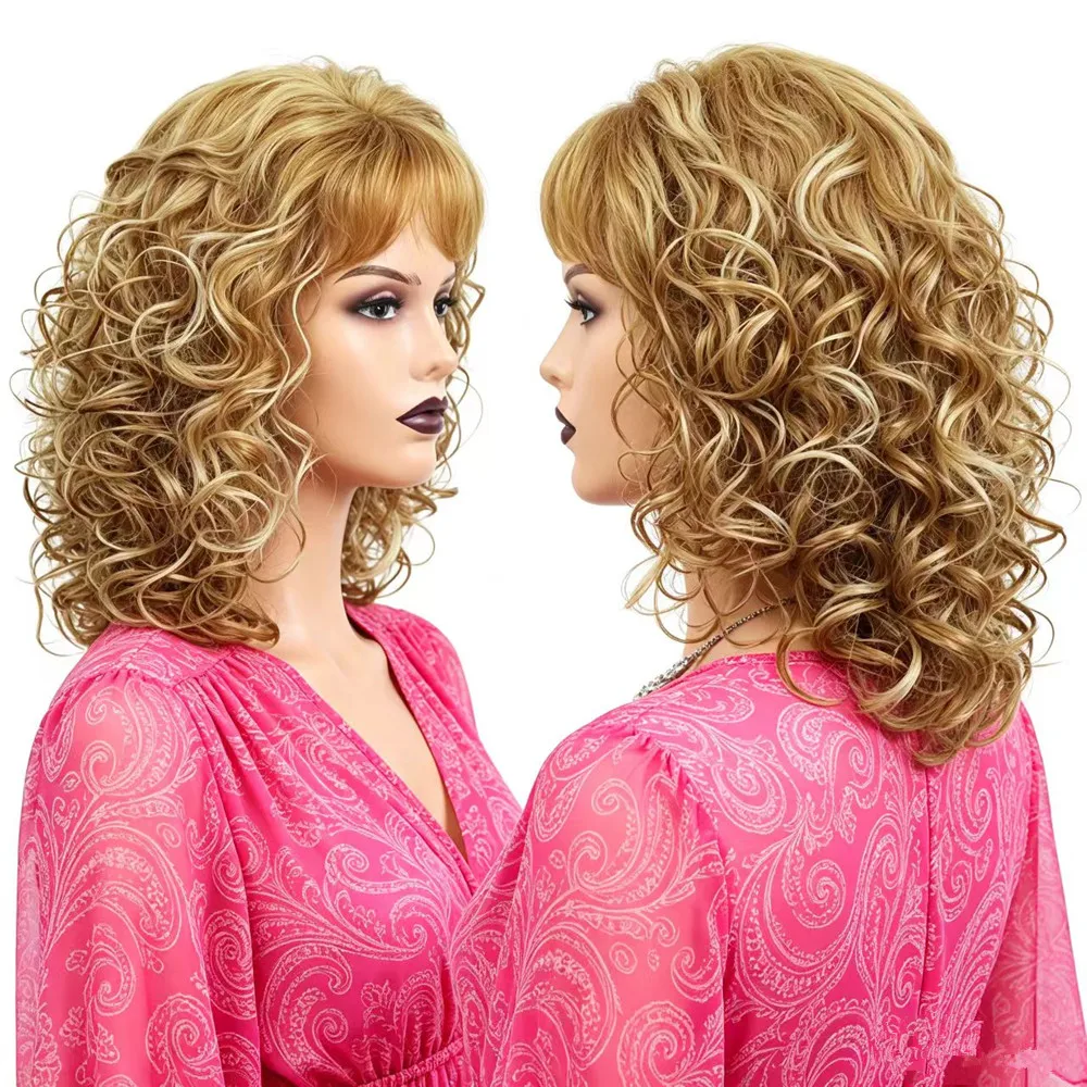 Short Curly Wig with Bangs for Women, Golden Blonde Mix Highlights Synthetic Hair, Natural Wave Daily/Party/Travel Use Wig
Short Curly Wig with Bangs for Women, Golden Blonde Mix Highlights Synthetic Hair, Natural Wave Daily/Party/Travel Use Wig