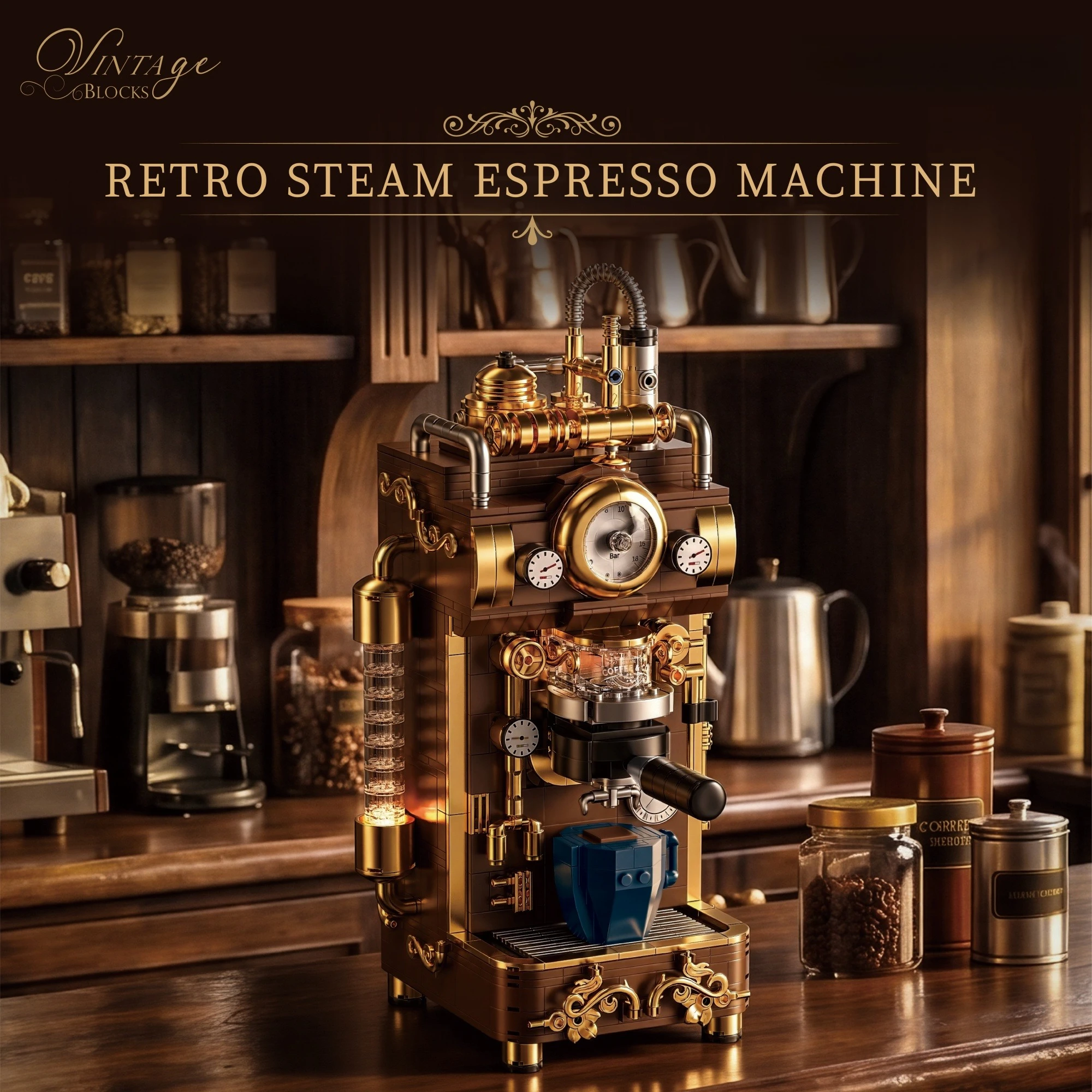 1091pcs Retro Steam Style Coffee Machine Building Blocks Creative Coffee Maker Model Bricks Assembly DIY Display Set for Adults
1091pcs Retro Steam Style Coffee Machine Building Blocks Creative Coffee Maker Model Bricks Assembly DIY Display Set for Adults