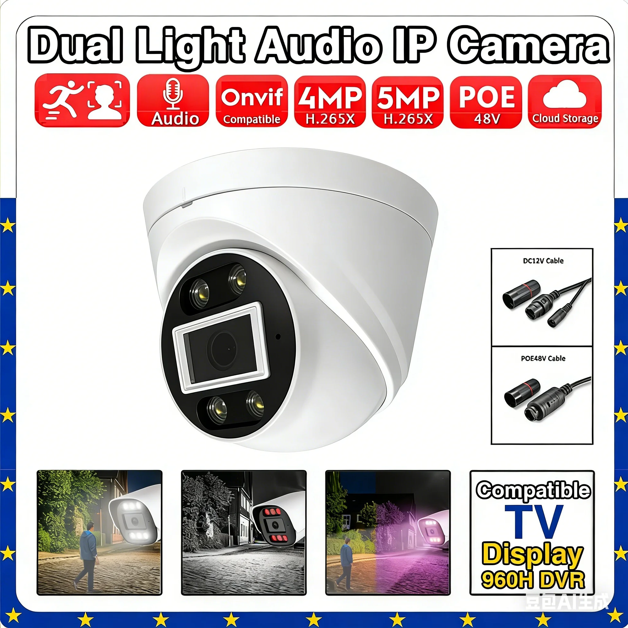 AI 5MP 4MP аудио IP купольная камера ночного видения полноцветная двухрежимная внутренняя Xmeye белый свет ONVIF умный дом простая настройка безопасности
AI 5MP 4MP аудио IP купольная камера ночного видения полноцветная двухрежимная внутренняя Xmeye белый свет ONVIF умный дом простая настройка безопасности