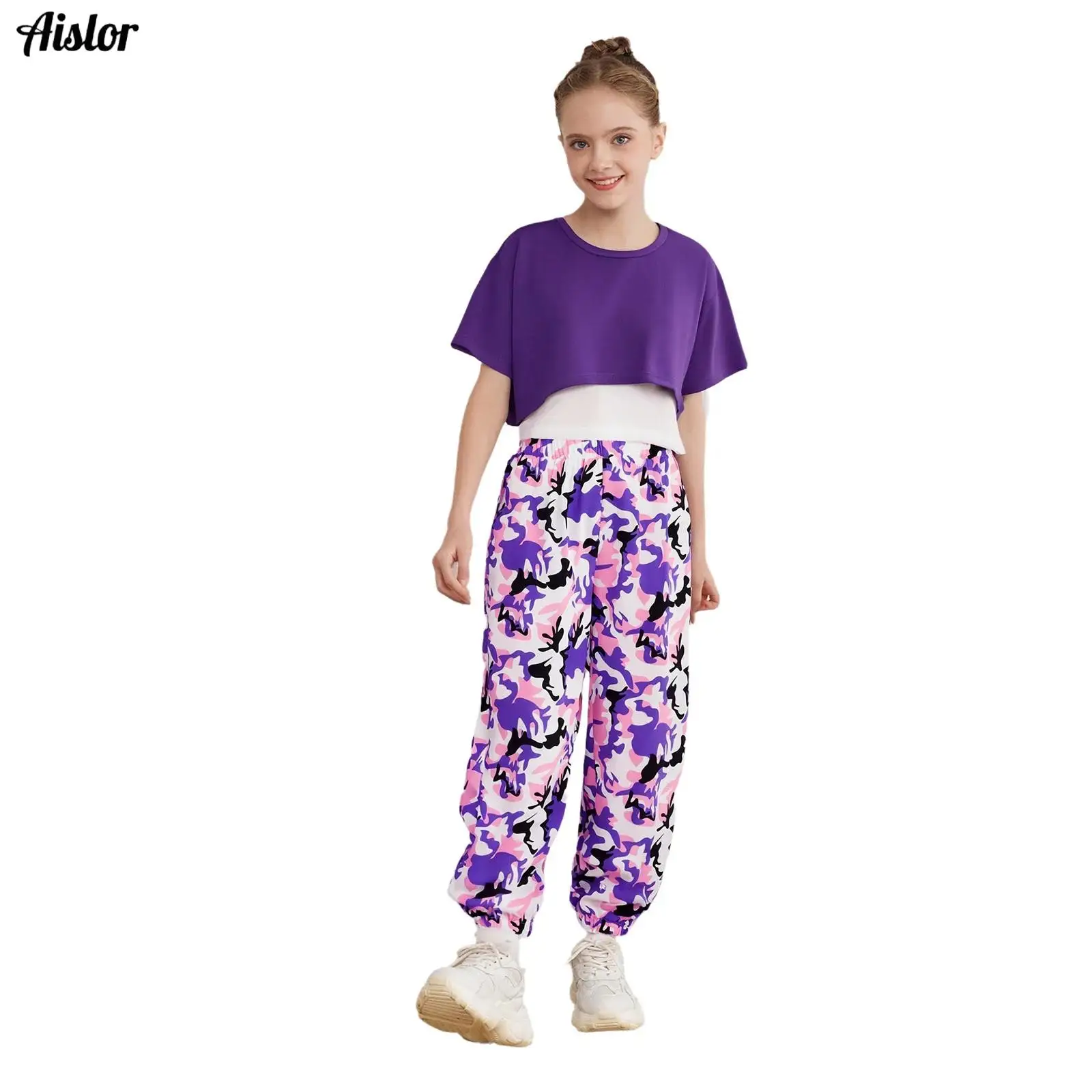 Kids Girls 3-Piece Outfit Short Sleeve Asymmetrical Hem Crop Top+Letter Printed Camisole+Camouflage Pants for Workout Hip-Hop
Kids Girls 3-Piece Outfit Short Sleeve Asymmetrical Hem Crop Top+Letter Printed Camisole+Camouflage Pants for Workout Hip-Hop