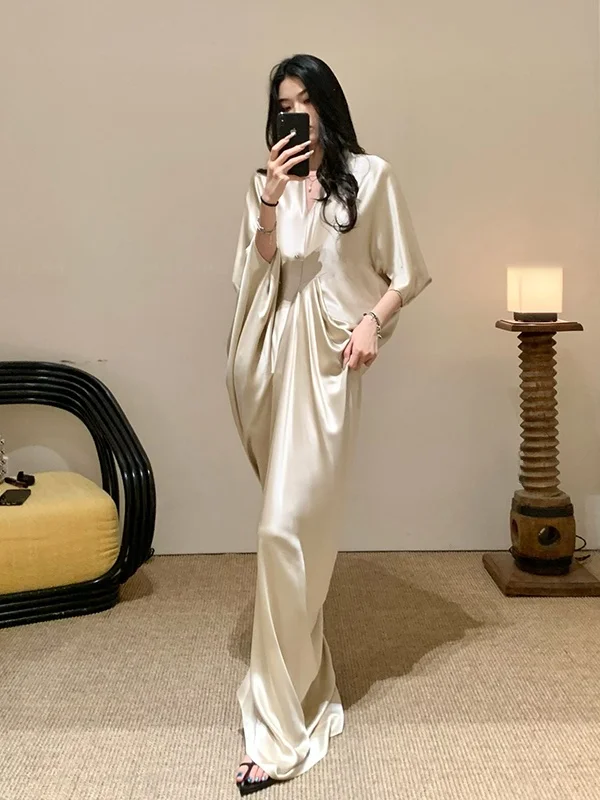 Ele Slimming Satin Long Dr V-Ne Batwing Sve Morning Robe Vintage Sle Draped Gown for Brides plus Size Hanfu
Ele Slimming Satin Long Dr V-Ne Batwing Sve Morning Robe Vintage Sle Draped Gown for Brides plus Size Hanfu