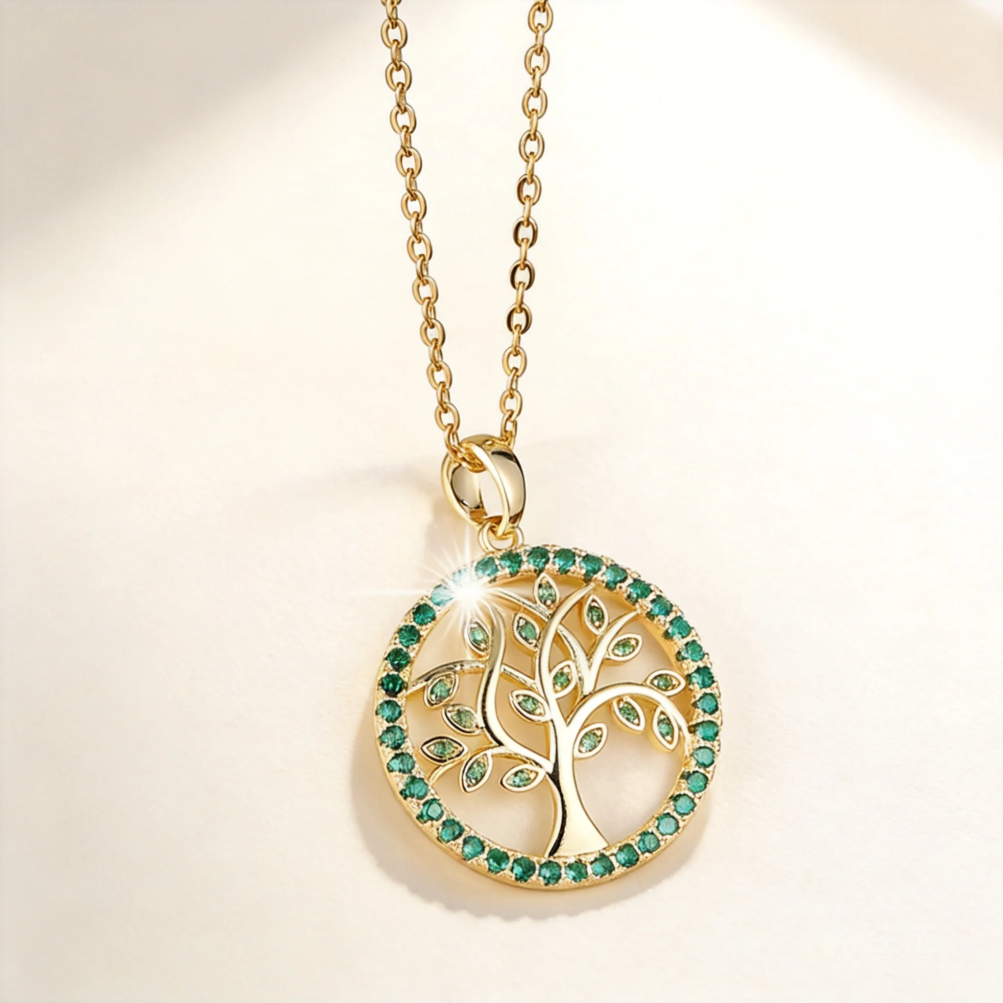 Chinese Style Auspicious Lucky Tree Pendant Necklace Gold Plated Brass Clavicle Chain Shiny Green Rhinestone Fortune Blessing
Chinese Style Auspicious Lucky Tree Pendant Necklace Gold Plated Brass Clavicle Chain Shiny Green Rhinestone Fortune Blessing
