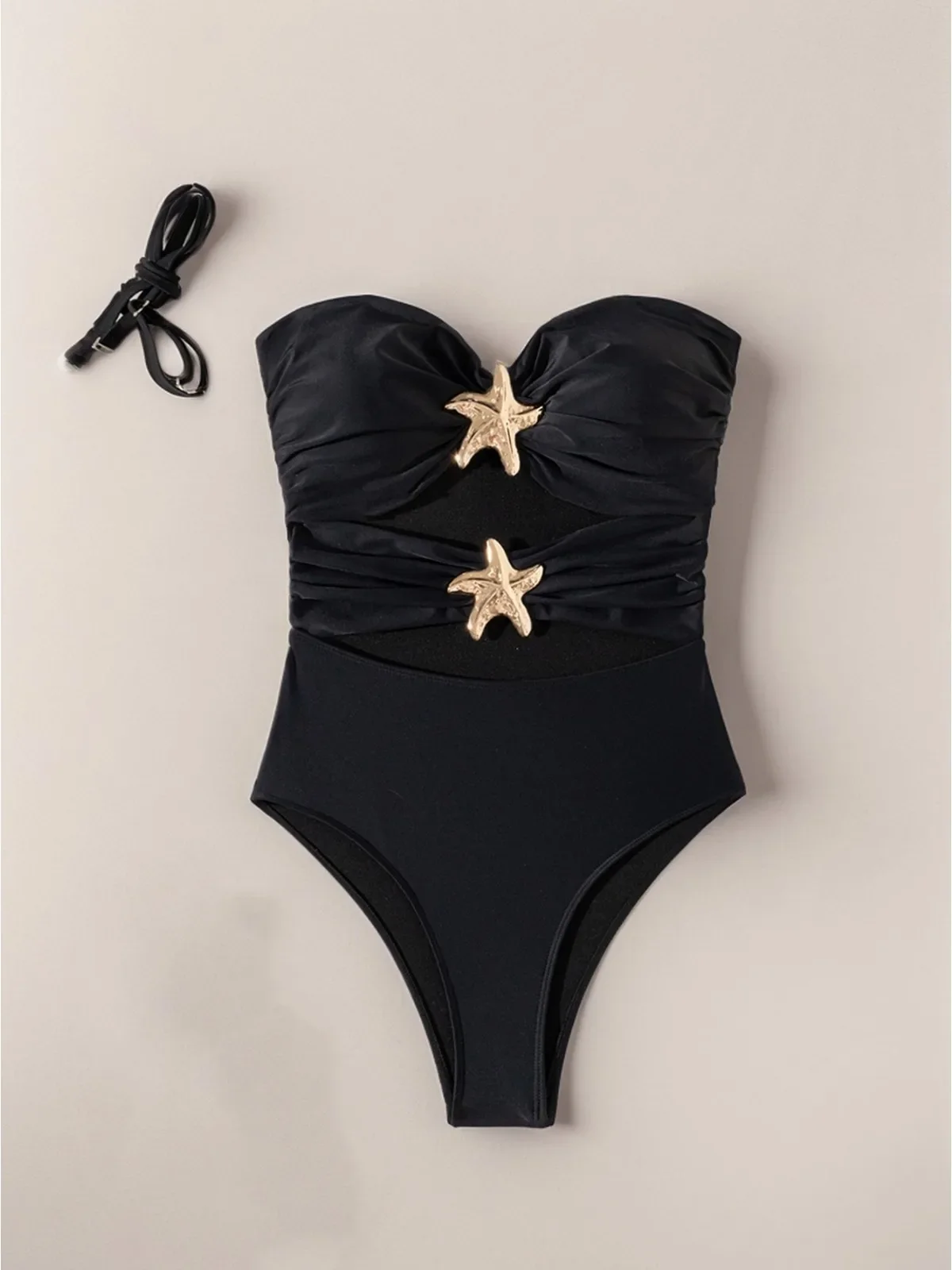 Solid Color Black One Piece Swimsuit for Women Starfish Strapless High Waist Hollow Out Bikini Monokini Beach Swimwear 2025 New
Solid Color Black One Piece Swimsuit for Women Starfish Strapless High Waist Hollow Out Bikini Monokini Beach Swimwear 2025 New