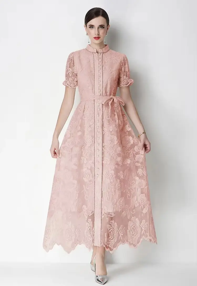 Women's Summer Holiday Puff Sleeve Lace Dress Hollow out Flower Embroidery Beaded Stand Collar Long Evening Prom Party Gown
Women's Summer Holiday Puff Sleeve Lace Dress Hollow out Flower Embroidery Beaded Stand Collar Long Evening Prom Party Gown