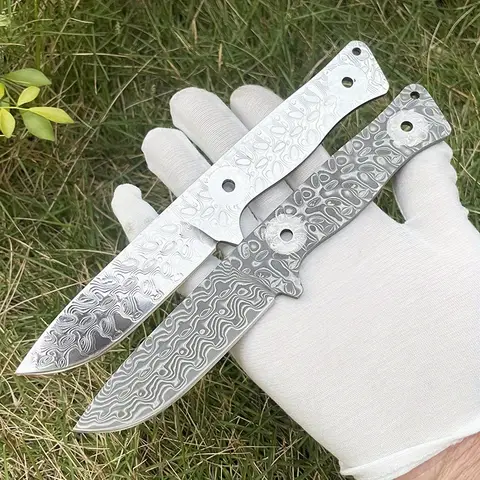 DIY Semi-finished Damascus Steel Knife Blank One-piece Fixed Blade Outdoor Camping Knife Billets EDC Blank Strip Knife