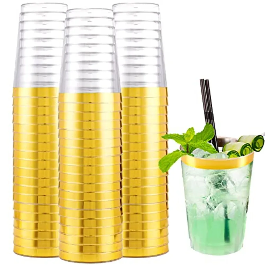 200 Pack Gold Plastic Cups, 10 oz Clear Plastic Cups Gold Rimmed Disposable Wine Glasses Fancy Disposable Party Cups Wedding Cu
200 Pack Gold Plastic Cups, 10 oz Clear Plastic Cups Gold Rimmed Disposable Wine Glasses Fancy Disposable Party Cups Wedding Cu