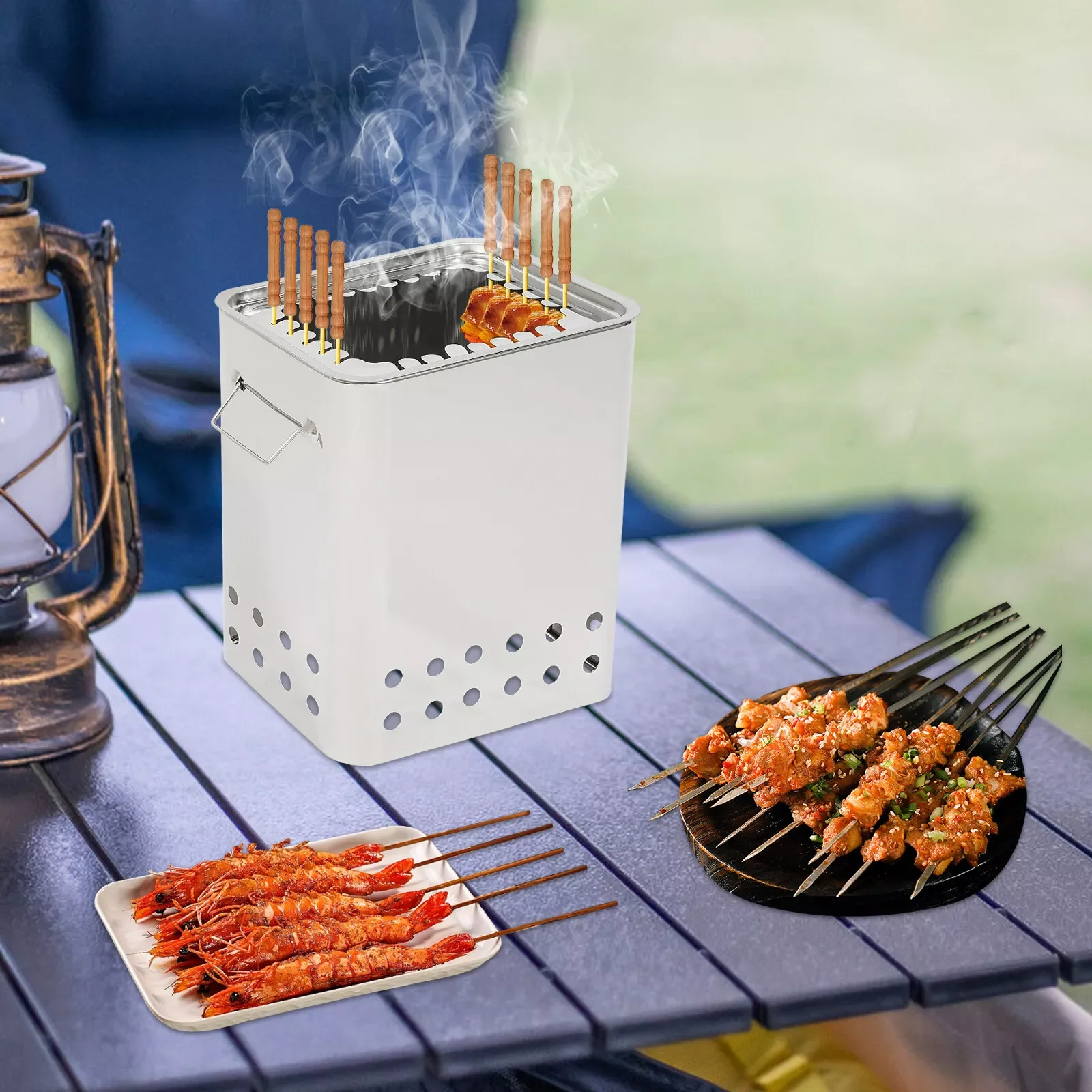 Portable Square Barbecue Hanging Grill Outdoor Stainless Steel Charcoal Barbecue Grill Silver
Portable Square Barbecue Hanging Grill Outdoor Stainless Steel Charcoal Barbecue Grill Silver