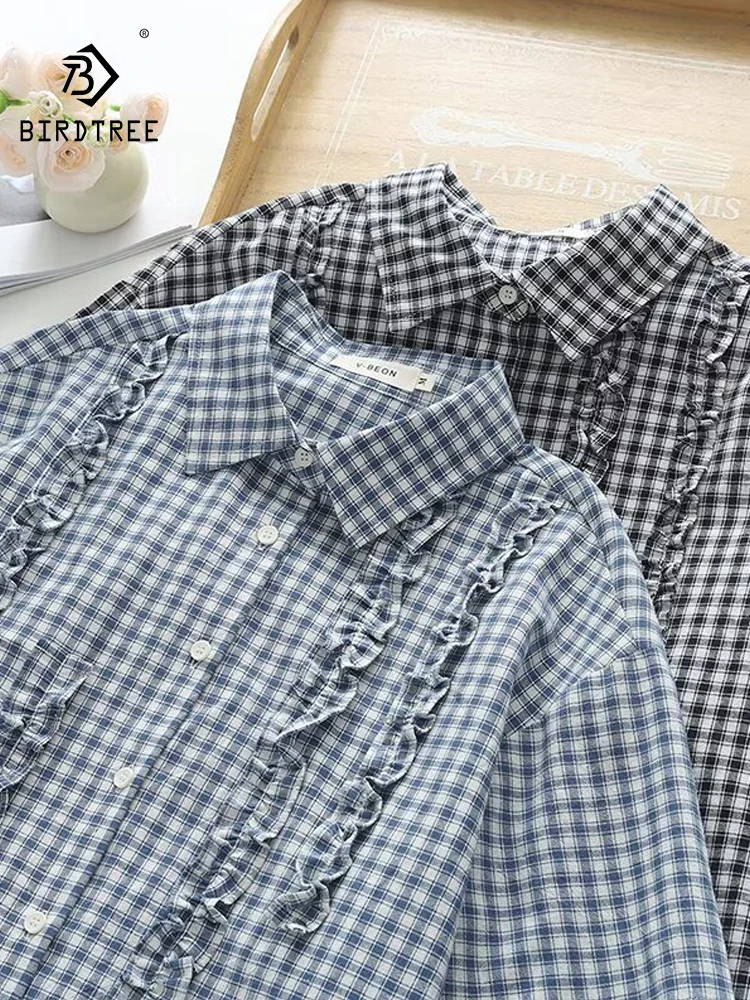 New 2026 Summer Women Cotton Short Sleeve Shirt, Turn-down Collar Plaid Ruffles, Mori Girl French Casual Loose Blouse T65760CC
New 2026 Summer Women Cotton Short Sleeve Shirt, Turn-down Collar Plaid Ruffles, Mori Girl French Casual Loose Blouse T65760CC