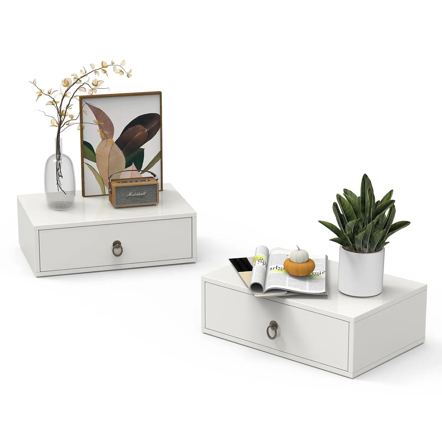 White Floating Nightstand Drawer Wall Mounted Bedroom Side Table Set/2, Customized
White Floating Nightstand Drawer Wall Mounted Bedroom Side Table Set/2, Customized