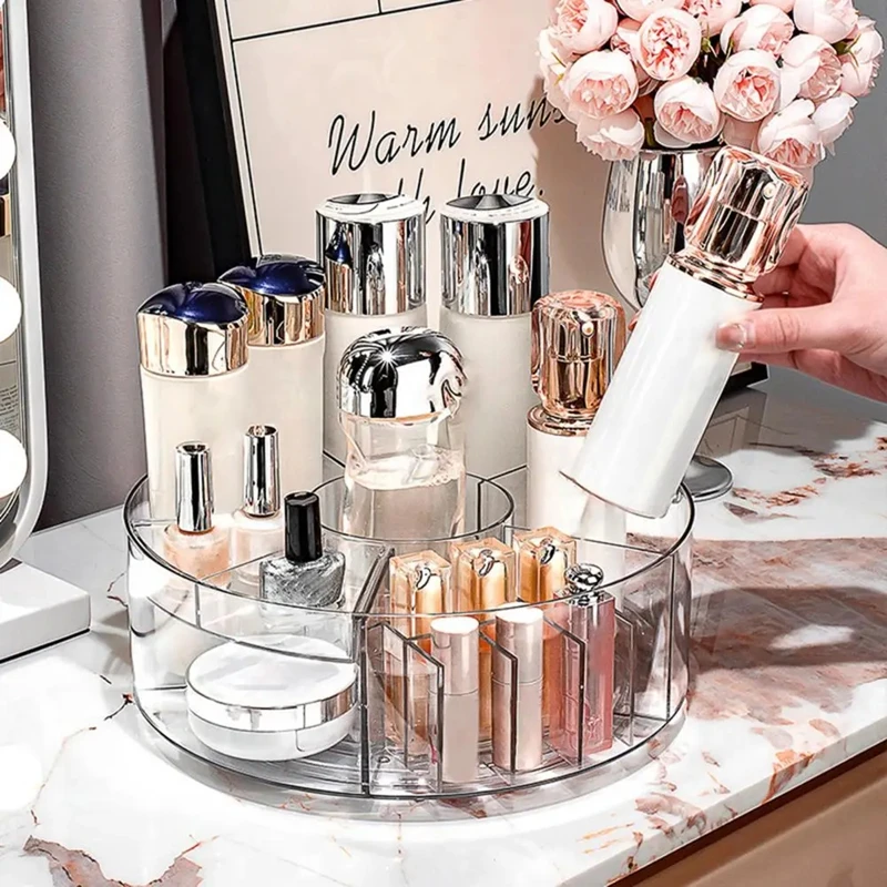 360 Degree Rotating Cosmetic Storage Boxes Round Cosmetic Storage Box With Partition Rotating Skincare Makeup Organizer Rack
360 Degree Rotating Cosmetic Storage Boxes Round Cosmetic Storage Box With Partition Rotating Skincare Makeup Organizer Rack