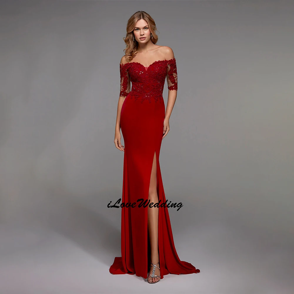 Red Exquisite Prom Dresses Off the Shoulder Appliques Bodycon Sexy Dating Dancing Dress Side Slit Wedding Guest Gown Customized
Red Exquisite Prom Dresses Off the Shoulder Appliques Bodycon Sexy Dating Dancing Dress Side Slit Wedding Guest Gown Customized