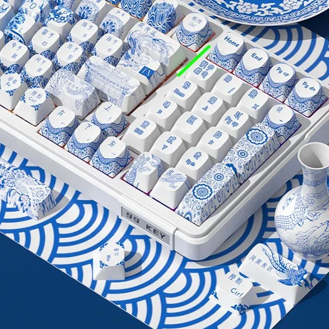 Customized keyboard Blue and white porcelain keycaps Original height PBT sublimation F75F87F99 keyboard
Customized keyboard Blue and white porcelain keycaps Original height PBT sublimation F75F87F99 keyboard