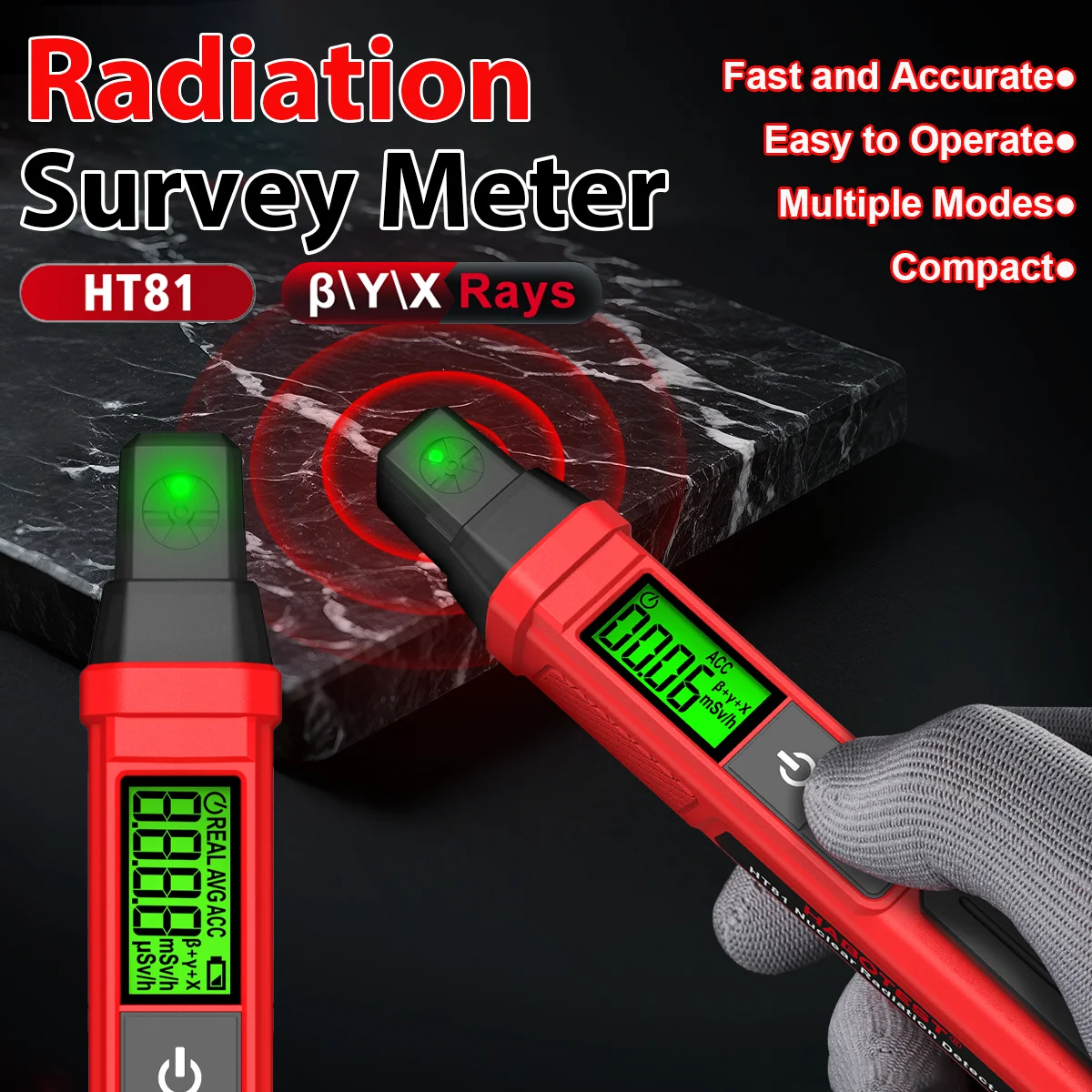 HT81 Portable Nuclear Radiation Detector Pen β/y/x-ray Geiger Counter Dosimeter For Uranium Ore Gem Testing Radioactive Tester
HT81 Portable Nuclear Radiation Detector Pen β/y/x-ray Geiger Counter Dosimeter For Uranium Ore Gem Testing Radioactive Tester