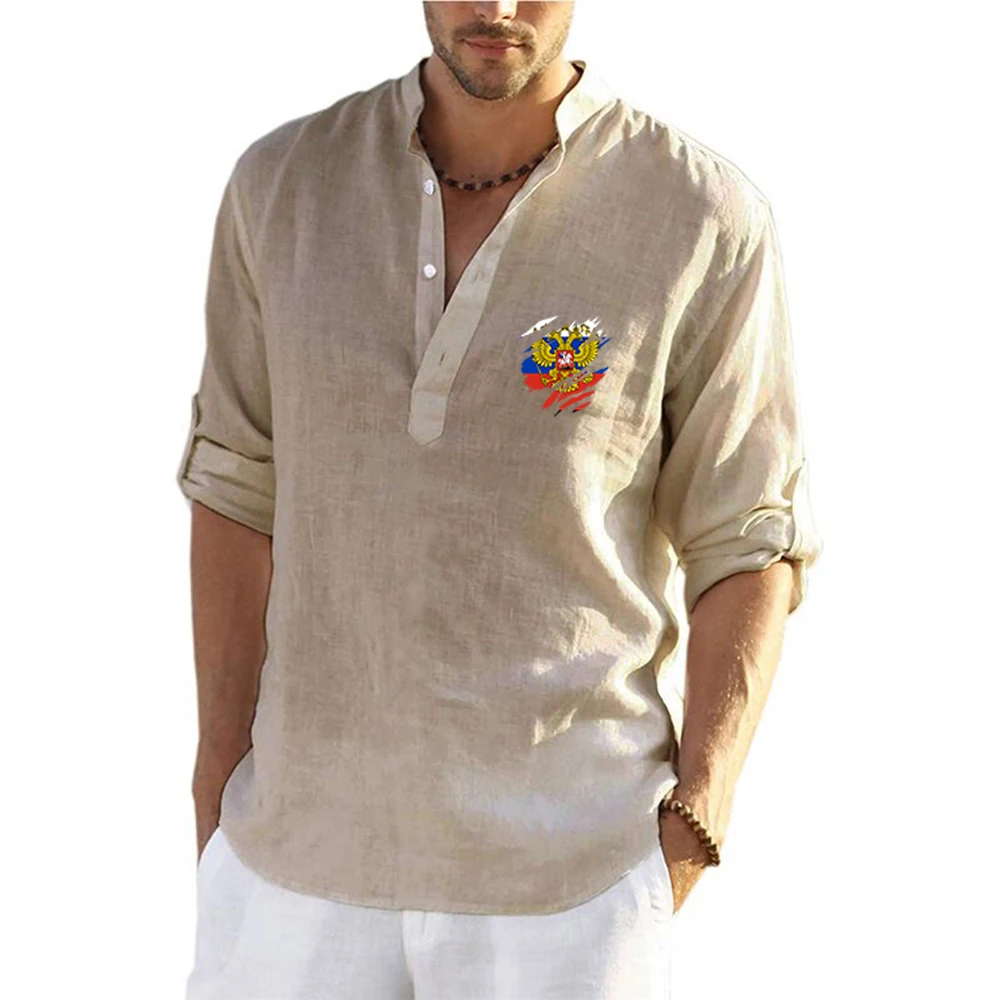 2025 Russia Badge Summer Man's Russian Flag Logo Print Classic Leisure Pullover Simple Handsome Versatile V-Neck Flax Shirt
2025 Russia Badge Summer Man's Russian Flag Logo Print Classic Leisure Pullover Simple Handsome Versatile V-Neck Flax Shirt