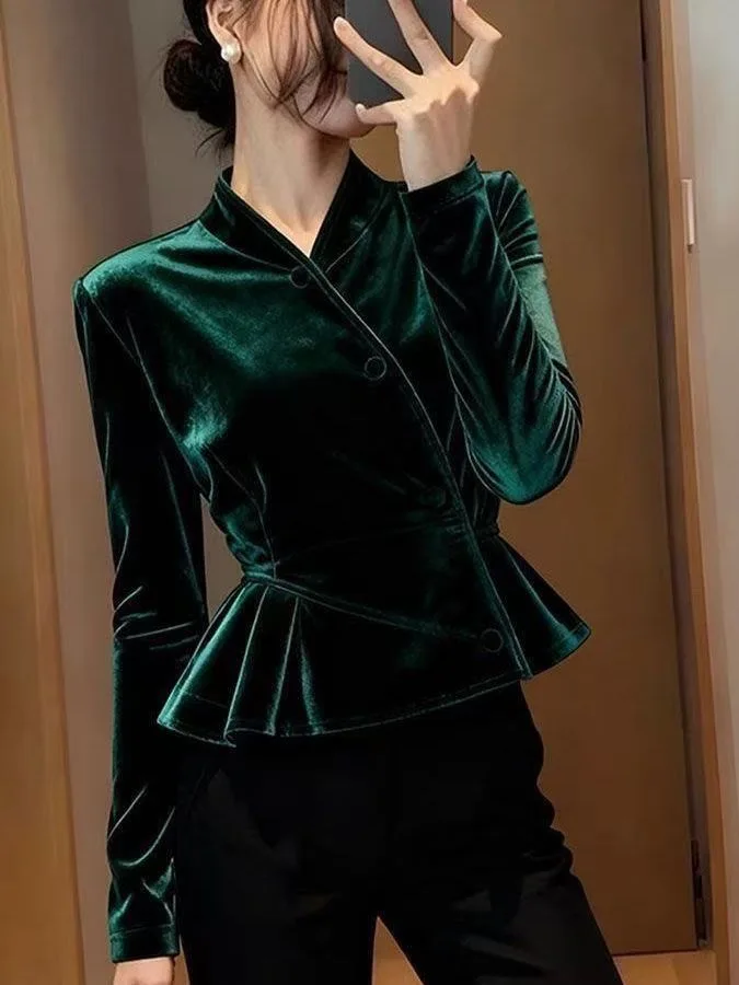 Stunning Green Corduroy Women's Shirt Long Sleeve Stand Collar Waist-Cinched Chinese Style Light National Trend New Arrival
Stunning Green Corduroy Women's Shirt Long Sleeve Stand Collar Waist-Cinched Chinese Style Light National Trend New Arrival