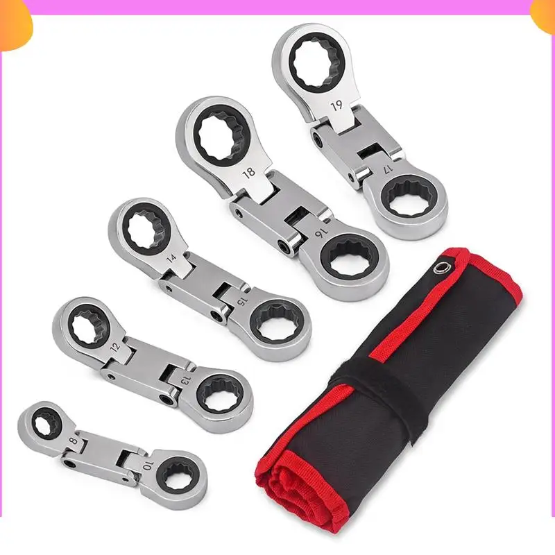A23P Stubby Wrenches Set, Flex-Head Ratcheting Wrench Set Double Box End Ratchet Wrench Metric 8-19Mm 5 Pieces
A23P Stubby Wrenches Set, Flex-Head Ratcheting Wrench Set Double Box End Ratchet Wrench Metric 8-19Mm 5 Pieces